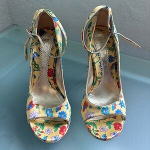 Yellow floral high heels